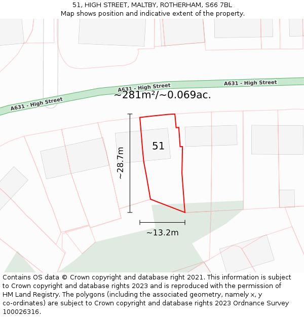 51, HIGH STREET, MALTBY, ROTHERHAM, S66 7BL: Plot and title map