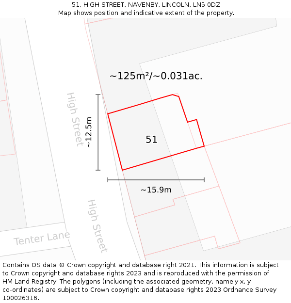 51, HIGH STREET, NAVENBY, LINCOLN, LN5 0DZ: Plot and title map