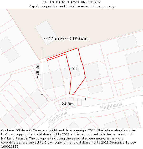 51, HIGHBANK, BLACKBURN, BB1 9SX: Plot and title map