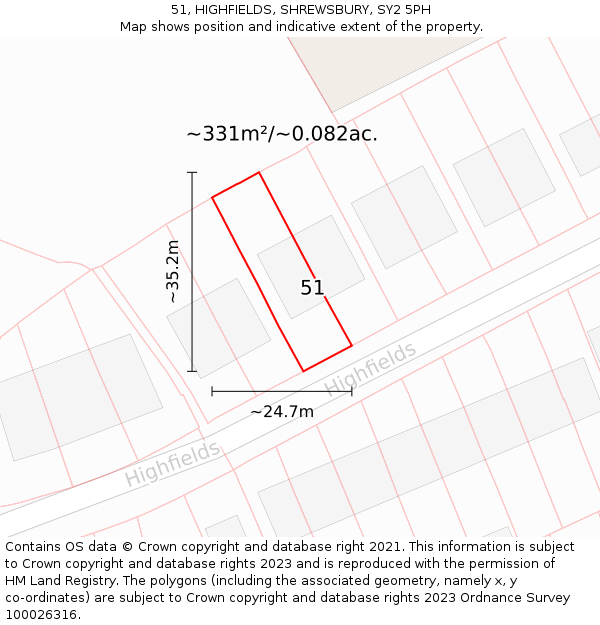 51, HIGHFIELDS, SHREWSBURY, SY2 5PH: Plot and title map