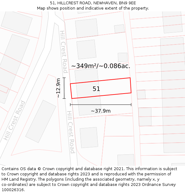 51, HILLCREST ROAD, NEWHAVEN, BN9 9EE: Plot and title map