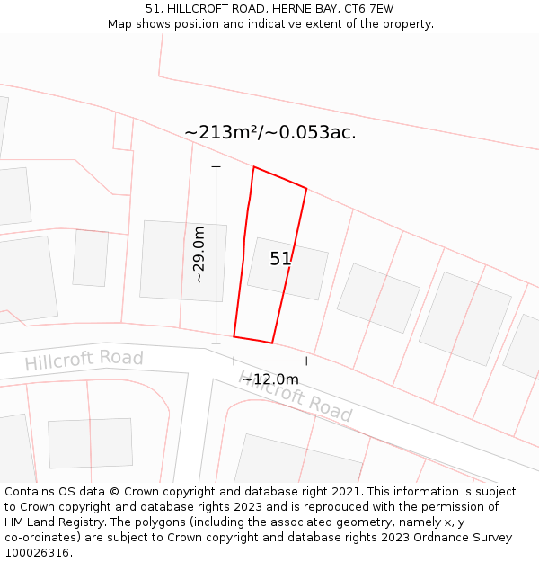 51, HILLCROFT ROAD, HERNE BAY, CT6 7EW: Plot and title map