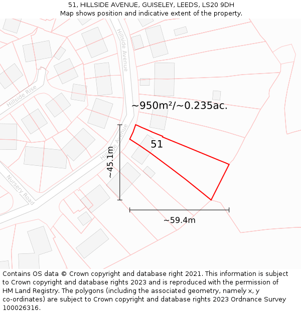 51, HILLSIDE AVENUE, GUISELEY, LEEDS, LS20 9DH: Plot and title map