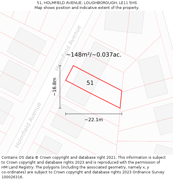 51, HOLMFIELD AVENUE, LOUGHBOROUGH, LE11 5HS: Plot and title map