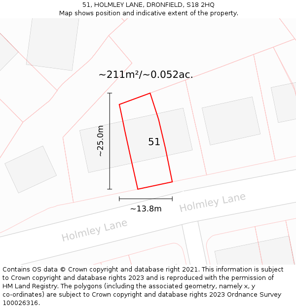 51, HOLMLEY LANE, DRONFIELD, S18 2HQ: Plot and title map