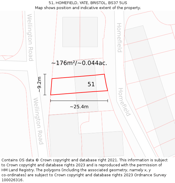 51, HOMEFIELD, YATE, BRISTOL, BS37 5US: Plot and title map