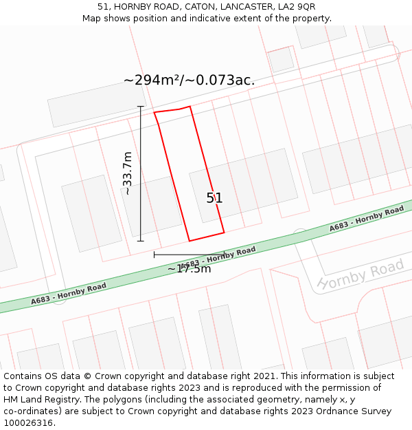 51, HORNBY ROAD, CATON, LANCASTER, LA2 9QR: Plot and title map