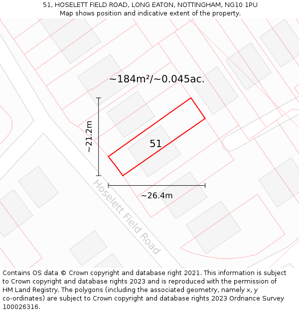 51, HOSELETT FIELD ROAD, LONG EATON, NOTTINGHAM, NG10 1PU: Plot and title map