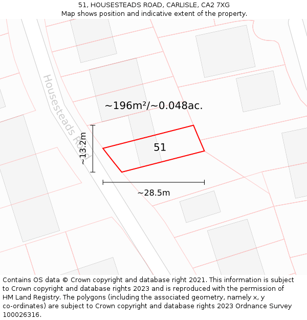 51, HOUSESTEADS ROAD, CARLISLE, CA2 7XG: Plot and title map