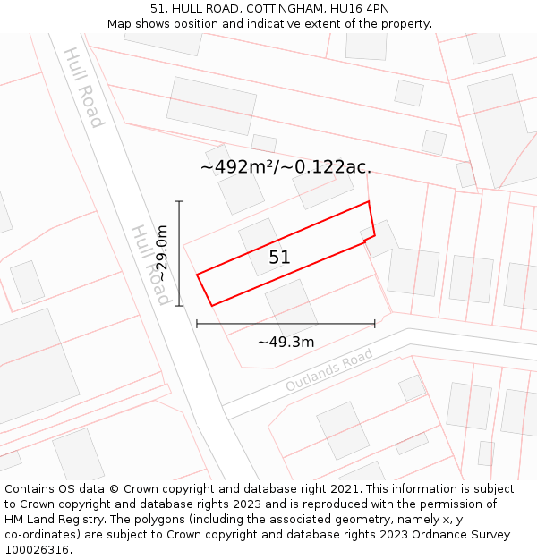 51, HULL ROAD, COTTINGHAM, HU16 4PN: Plot and title map