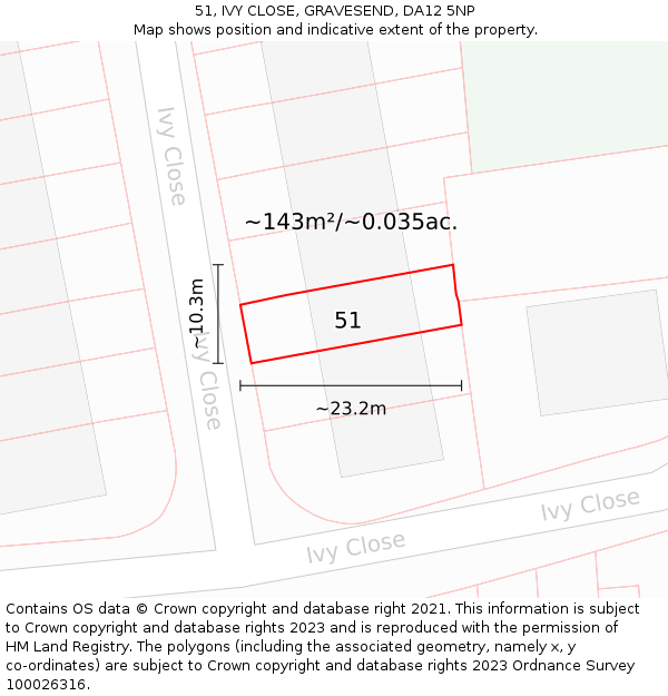 51, IVY CLOSE, GRAVESEND, DA12 5NP: Plot and title map