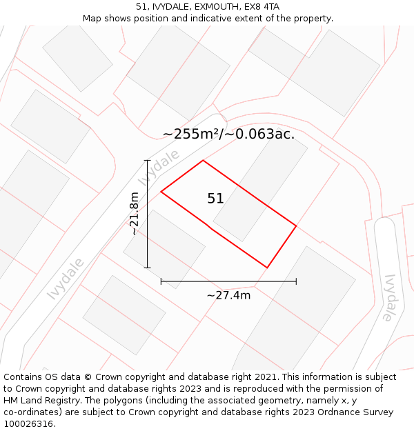 51, IVYDALE, EXMOUTH, EX8 4TA: Plot and title map