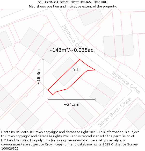 51, JAPONICA DRIVE, NOTTINGHAM, NG6 8PU: Plot and title map