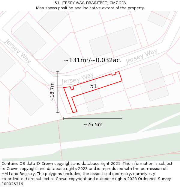 51, JERSEY WAY, BRAINTREE, CM7 2FA: Plot and title map