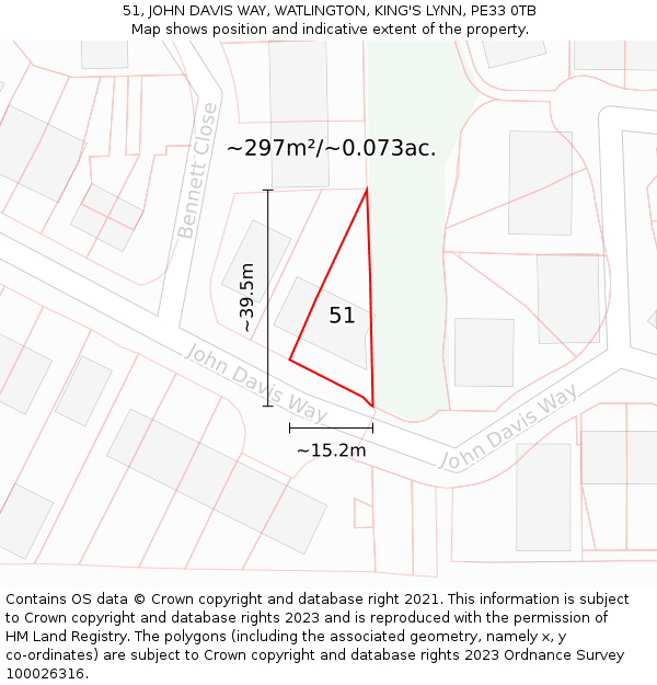 51, JOHN DAVIS WAY, WATLINGTON, KING'S LYNN, PE33 0TB: Plot and title map