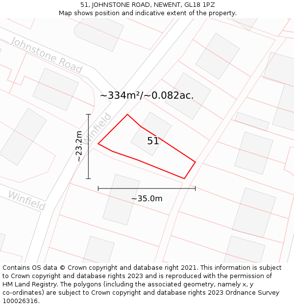 51, JOHNSTONE ROAD, NEWENT, GL18 1PZ: Plot and title map