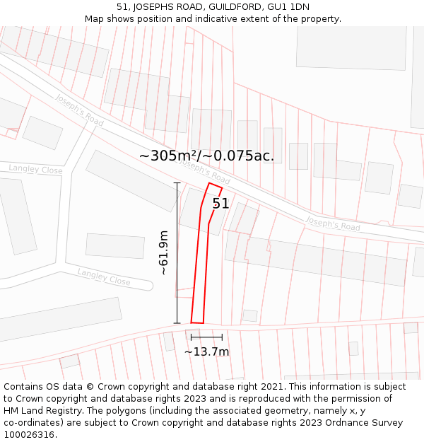 51, JOSEPHS ROAD, GUILDFORD, GU1 1DN: Plot and title map