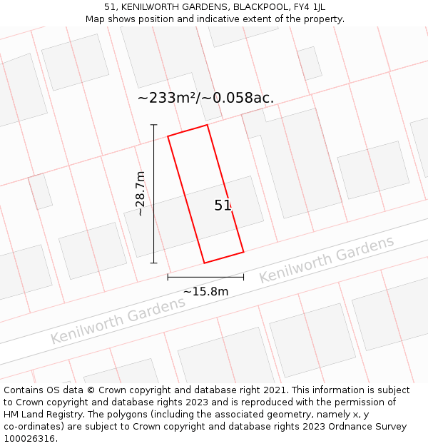 51, KENILWORTH GARDENS, BLACKPOOL, FY4 1JL: Plot and title map