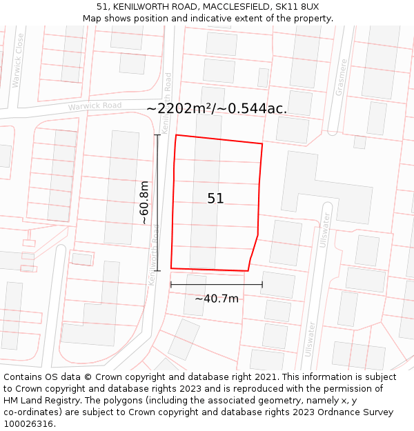 51, KENILWORTH ROAD, MACCLESFIELD, SK11 8UX: Plot and title map