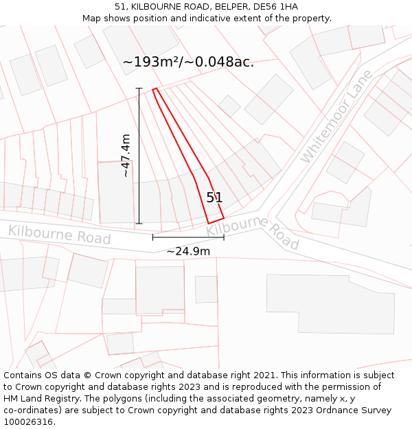 51, KILBOURNE ROAD, BELPER, DE56 1HA: Plot and title map