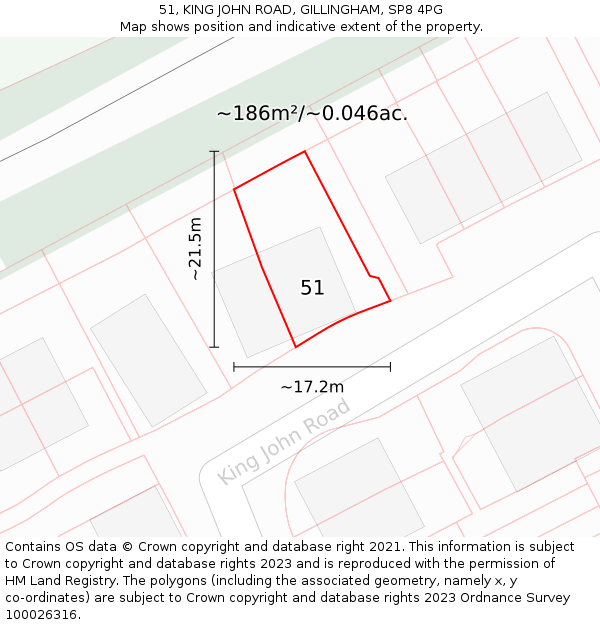 51, KING JOHN ROAD, GILLINGHAM, SP8 4PG: Plot and title map