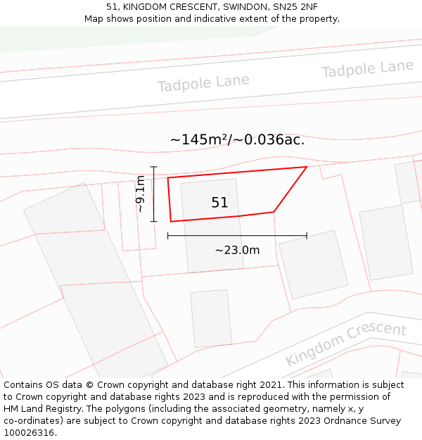 51, KINGDOM CRESCENT, SWINDON, SN25 2NF: Plot and title map