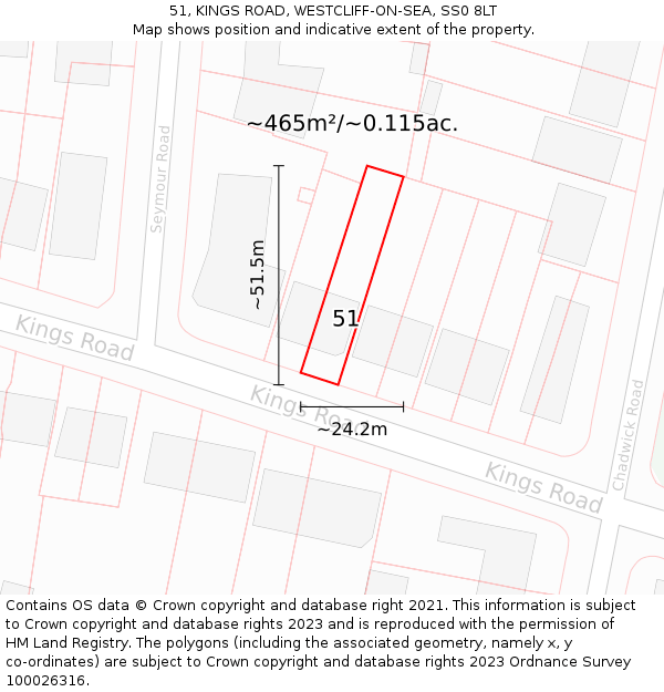 51, KINGS ROAD, WESTCLIFF-ON-SEA, SS0 8LT: Plot and title map