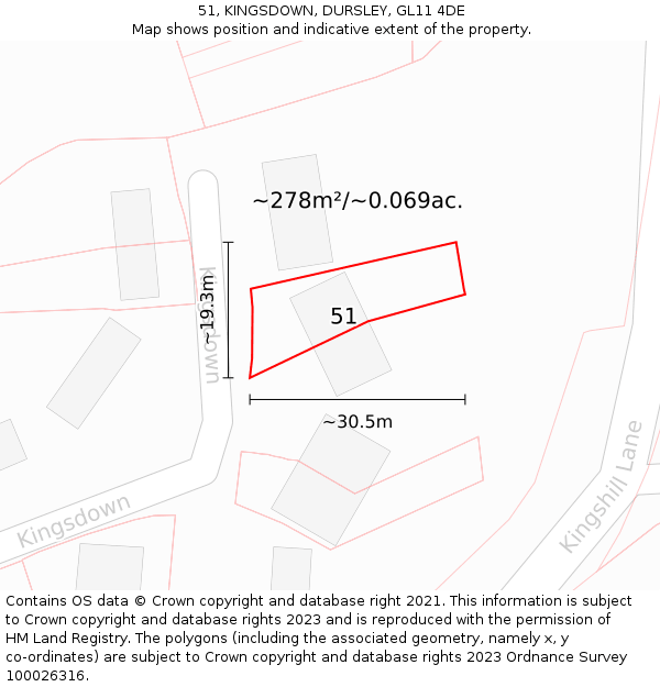 51, KINGSDOWN, DURSLEY, GL11 4DE: Plot and title map