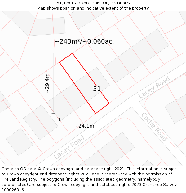 51, LACEY ROAD, BRISTOL, BS14 8LS: Plot and title map