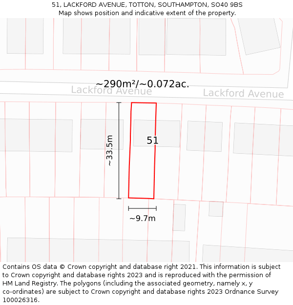 51, LACKFORD AVENUE, TOTTON, SOUTHAMPTON, SO40 9BS: Plot and title map