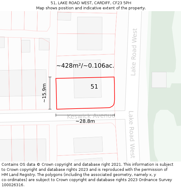 51, LAKE ROAD WEST, CARDIFF, CF23 5PH: Plot and title map