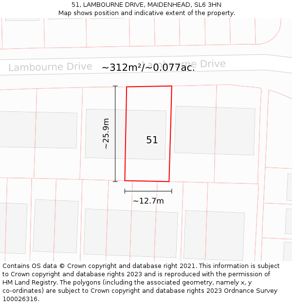 51, LAMBOURNE DRIVE, MAIDENHEAD, SL6 3HN: Plot and title map