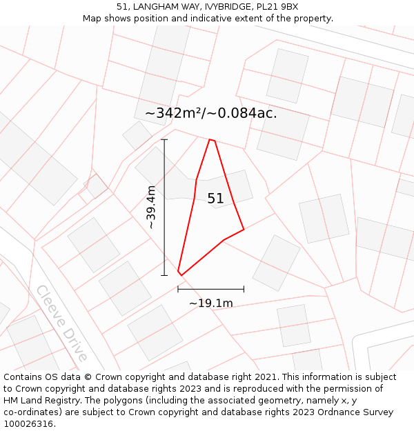 51, LANGHAM WAY, IVYBRIDGE, PL21 9BX: Plot and title map