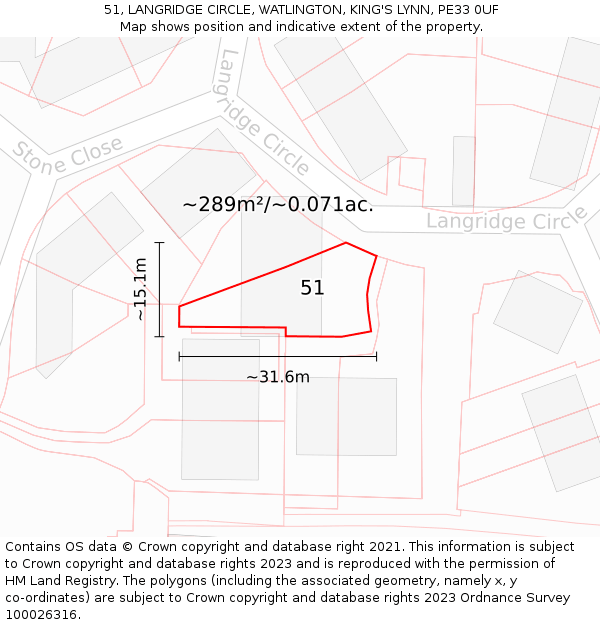 51, LANGRIDGE CIRCLE, WATLINGTON, KING'S LYNN, PE33 0UF: Plot and title map