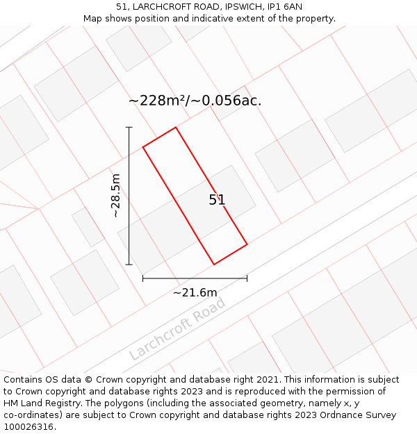 51, LARCHCROFT ROAD, IPSWICH, IP1 6AN: Plot and title map