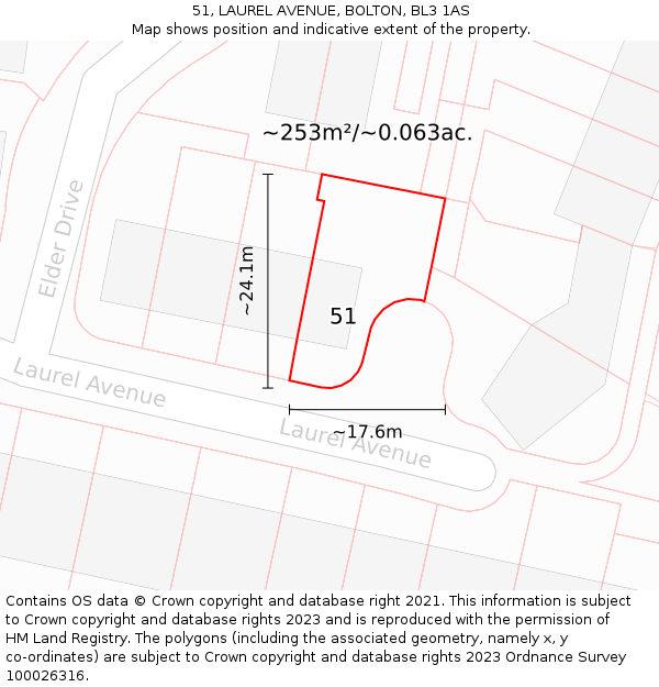 51, LAUREL AVENUE, BOLTON, BL3 1AS: Plot and title map