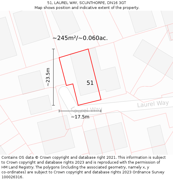 51, LAUREL WAY, SCUNTHORPE, DN16 3GT: Plot and title map