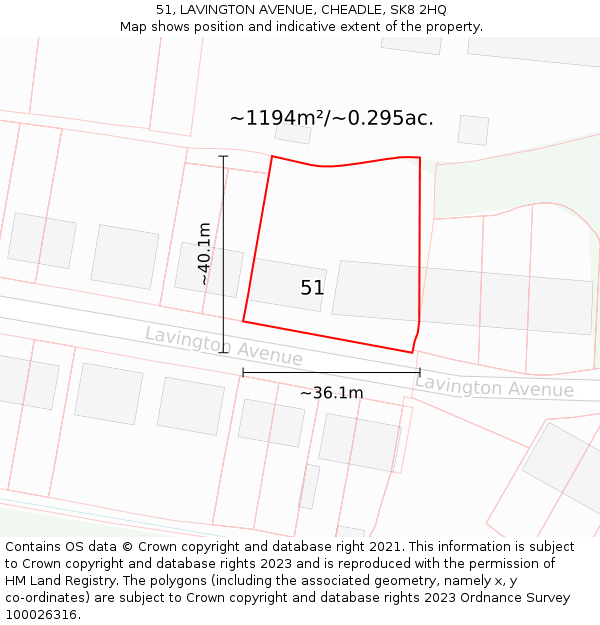 51, LAVINGTON AVENUE, CHEADLE, SK8 2HQ: Plot and title map