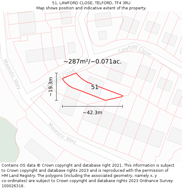 51, LAWFORD CLOSE, TELFORD, TF4 3RU: Plot and title map