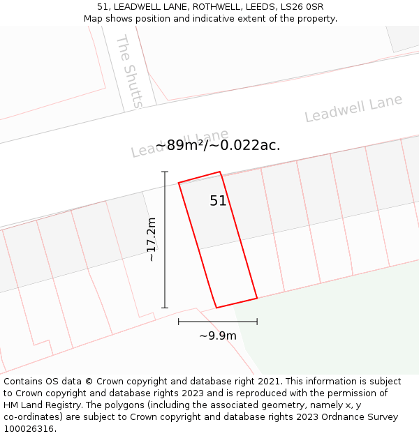 51, LEADWELL LANE, ROTHWELL, LEEDS, LS26 0SR: Plot and title map