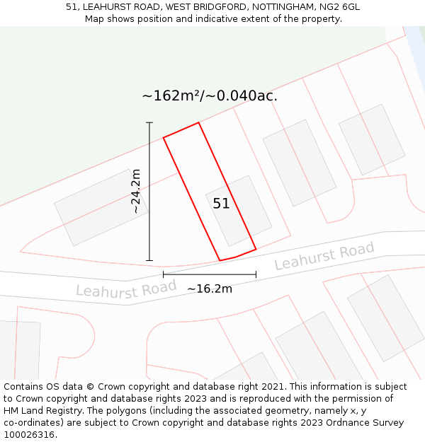 51, LEAHURST ROAD, WEST BRIDGFORD, NOTTINGHAM, NG2 6GL: Plot and title map