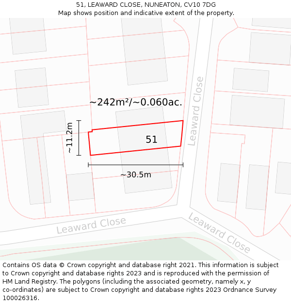 51, LEAWARD CLOSE, NUNEATON, CV10 7DG: Plot and title map