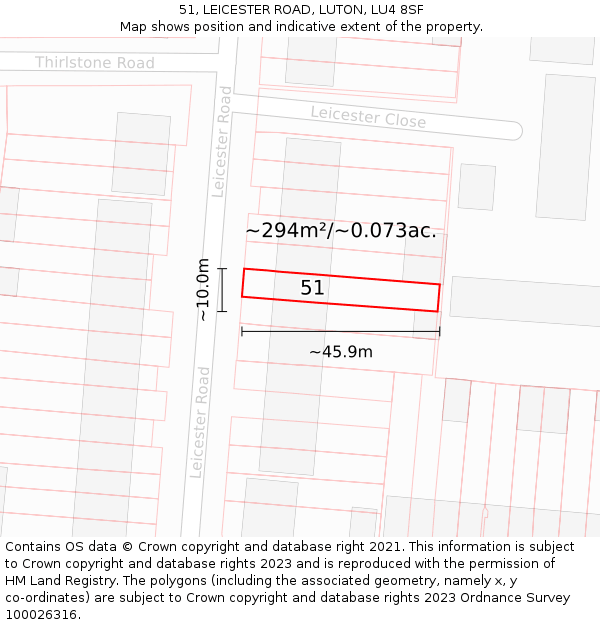 51, LEICESTER ROAD, LUTON, LU4 8SF: Plot and title map