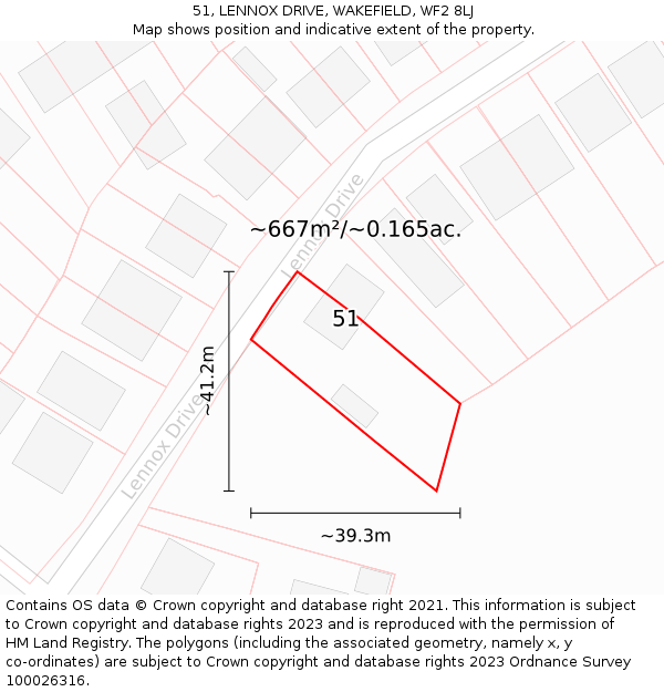 51, LENNOX DRIVE, WAKEFIELD, WF2 8LJ: Plot and title map