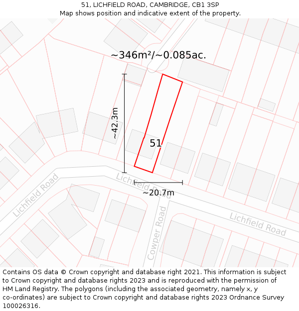 51, LICHFIELD ROAD, CAMBRIDGE, CB1 3SP: Plot and title map