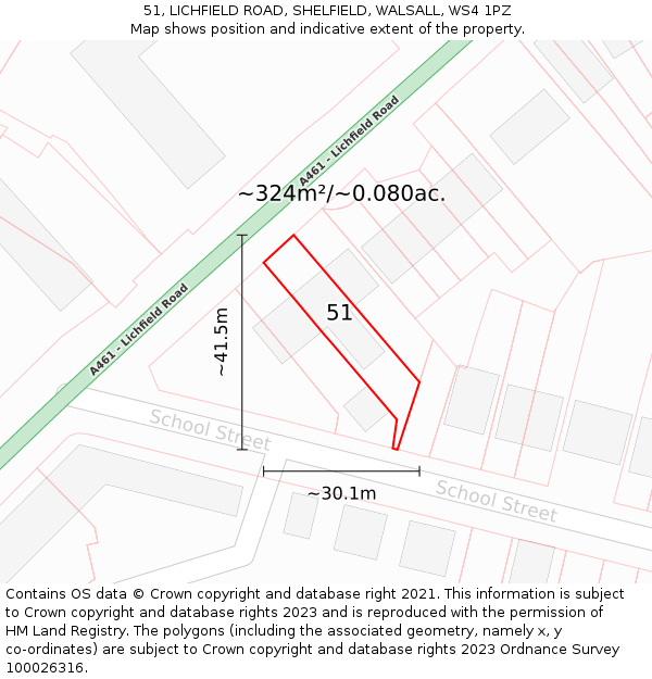 51, LICHFIELD ROAD, SHELFIELD, WALSALL, WS4 1PZ: Plot and title map