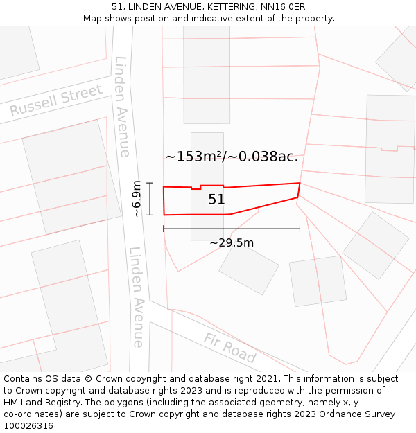 51, LINDEN AVENUE, KETTERING, NN16 0ER: Plot and title map