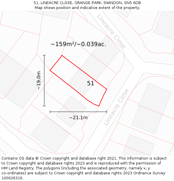 51, LINEACRE CLOSE, GRANGE PARK, SWINDON, SN5 6DB: Plot and title map