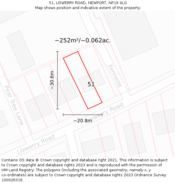 51, LISWERRY ROAD, NEWPORT, NP19 4LG: Plot and title map