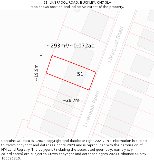 51, LIVERPOOL ROAD, BUCKLEY, CH7 3LH: Plot and title map